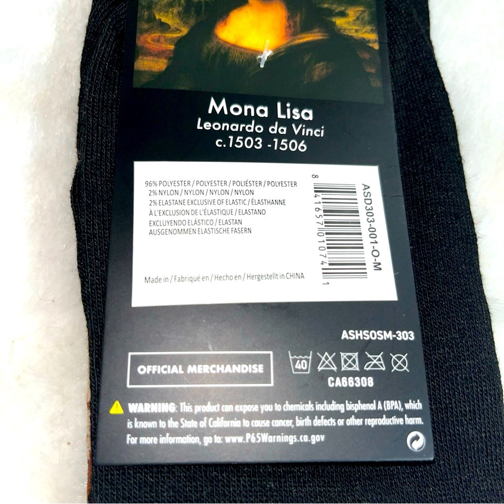Artist Series Men’s Socks Mona Lisa, Leonardo da Vinci 1503-1506 Official Merch - Picture 4 of 4